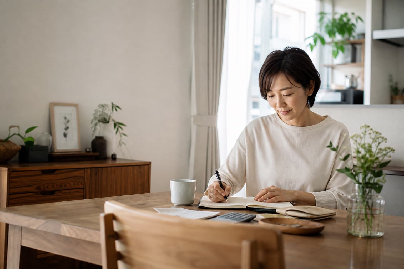 暮らしの予定をノートに整理する女性
